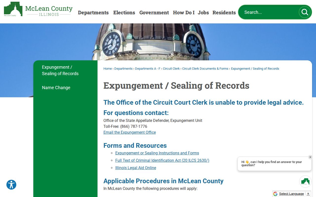 McLean County release record expungement and sealing information