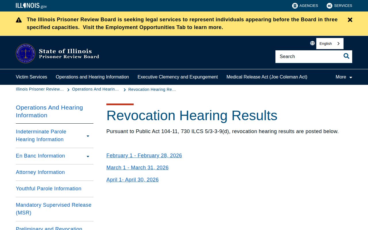 Illinois parole revocation results for McLean County supervision verification