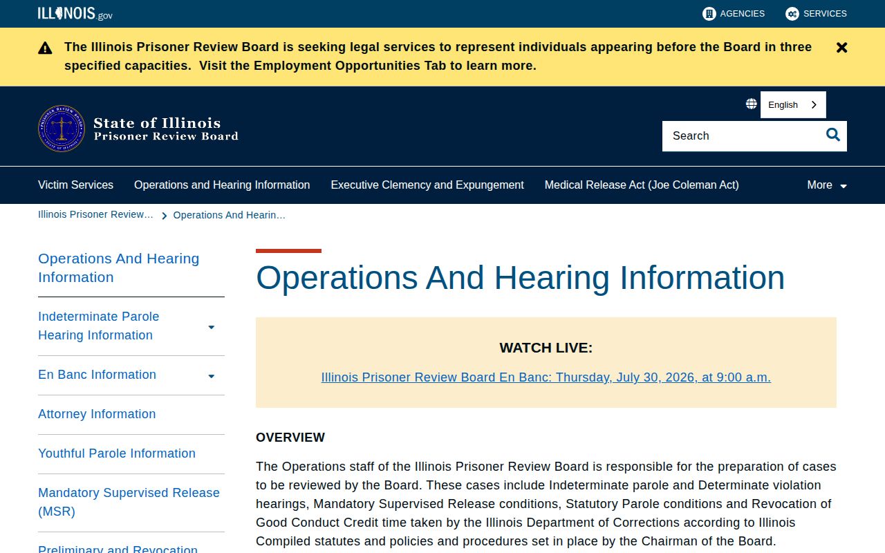 Illinois Prisoner Review Board calendar for McLean County parole records