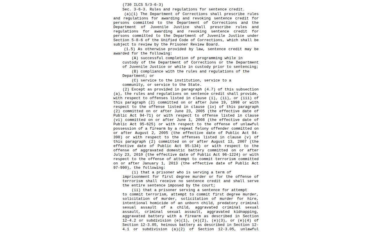 Illinois sentence credit statute for McLean County projected release dates